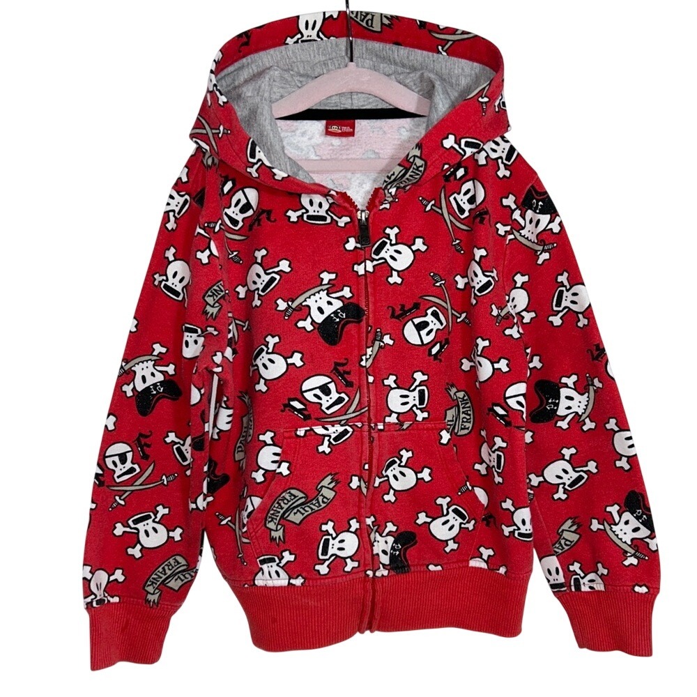 Paul‎ Frank Kids Hooded Full Zip Jacket Hoodie Sweatshirt Red, Pirates Skulls 5T